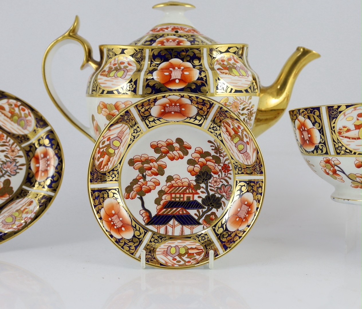 A Spode part tea service painted in Imari style with pattern 1956, c.1820